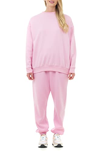 M17 Damska damska damska bluza z recyklingu oversize miękka przytulna codzienna bluza z długim rękawem top sweter z okrągłym dekoltem, różowy, XL