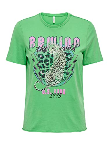 Bestseller A/S Damski ONLLUCY REG S/S JRS NOOS Top, Vibrant Green/Print:Leo Rewind, XXS, Vibrant Green/Print:leo Rewind, XXS