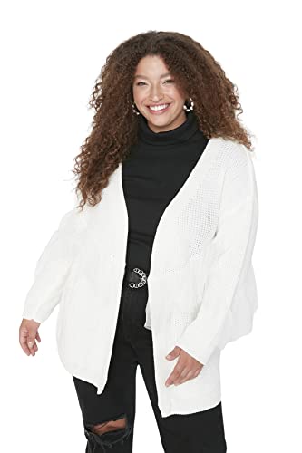 Trendyol Damski damski standardowy standardowy dwurzędowy dzianinowy sweter kardigan plus size, ecru, 3XL, Ecru, 3XL