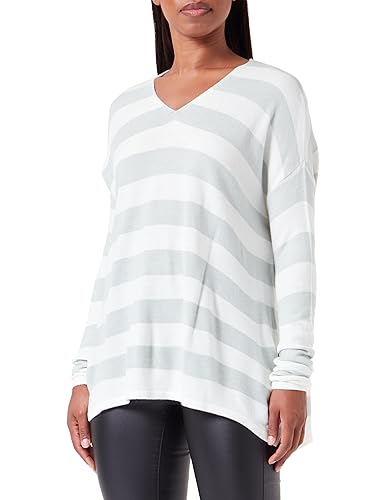Bestseller A/S Damski sweter ONLAMALIA L/S V-Neck CC KNT, Harbor Gray/Stripes:Cloud Dancer, L, Harbor Gray/Stripes:cloud Dancer, L