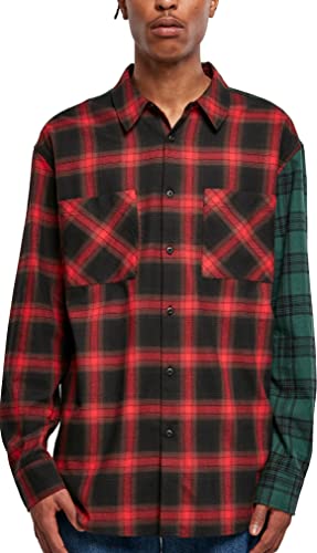Urban Classics Męska koszula oversize Mix Check Shirt czarna/czerwona/zielona, XS