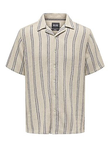 ONLY & SONS Męska koszula Onstrev Life Reg Struc Stripe SS, khaki (Vintage Khaki), S