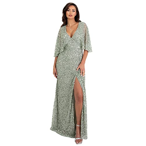 Maya Deluxe Damska sukienka maxi dla panny młodej, na bal balowy, sukienka okolicznościowa, Green Lily, 40