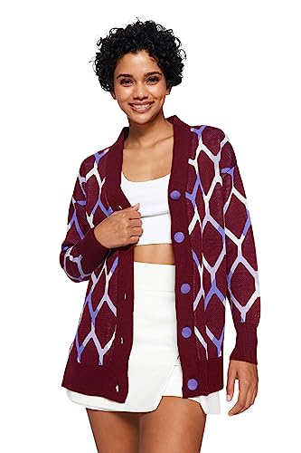 Trendyol FeMan Oversize Basic kardigan z dzianiny z dekoltem w serek, śliwkowy, M, Śliwka, M