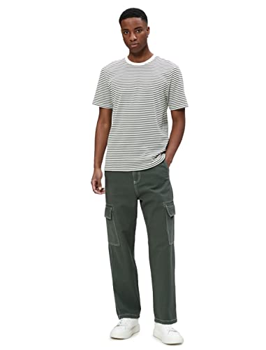 Koton Męski T-shirt Basic Crew Neck Short Sleeve, Khaki Stripe (8s8), XL