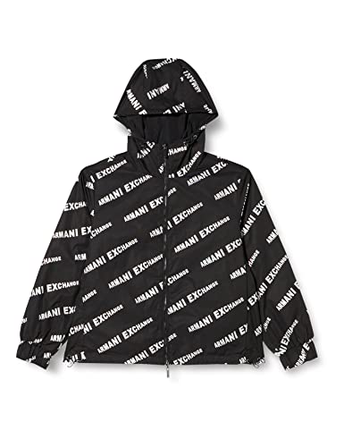 Armani Exchange Damska kurtka dwustronna, regulowana talia i bluza z kapturem, z logo, czarne hasło, rozmiar L, Black Hasło, L