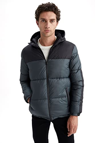 DeFacto Płaszcz męski do odzieży rekreacyjnej - DeFacto Płaszcz męski na odzież wierzchnią (zielony, L), zielony, L