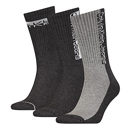 Calvin Klein Męskie skarpety Crew Sock Calvin Klein Jeans Athleisure Men's Crew Socks 3-pak, ciemnoszary melanż, rozmiar uniwersalny