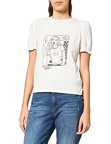 Naf Naf Damska koszulka Self Love Mc t, écru, XS