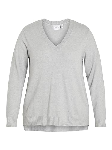 VILA EVOKED BY VILA Damski sweter VIRIL z dekoltem w serek L/S Knit top/cur-NOOS cienki sweter, jasnoszary melanż, 44