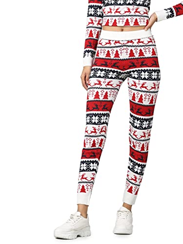 ONLY Onlxmas Comfy Deer Pant KNT legginsy damskie, Cloud Dancer/Wzór: Night Sky/Chili Pepper, L