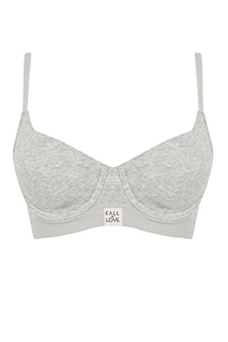DeFacto Bralette koronkowy biustonosz damski – miękki i oddychający biustonosz (szary melanż, 85/B), szary melanż, 85B