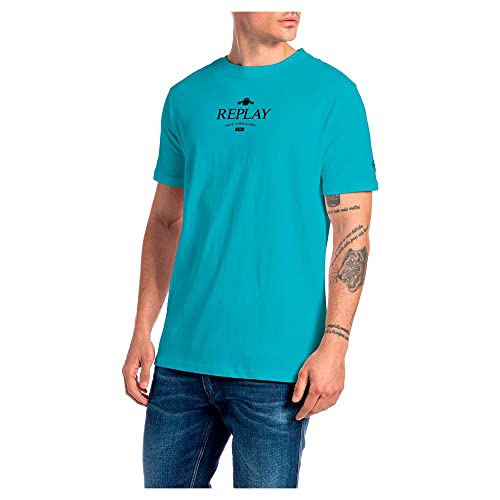 Replay Męski T-shirt M3491, 696 Teal Blue, XS