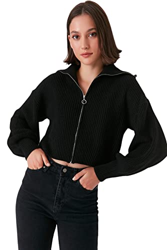 Trendyol Damski standardowy standardowy kardigan z dzianiny z wysokim dekoltem, Czarny, M