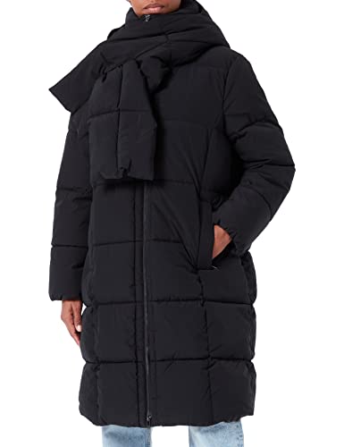 TOM TAILOR Damski Płaszcz buforowy z detalami szalika 1032497, 14482 - Deep Black, XL