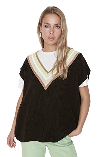 TRENDYOL Damska bluza z dekoltem w serek, brązowa, M, brązowy, M