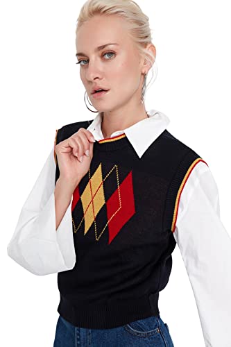 Trendyol Damska kamizelka z dzianiny z dekoltem w serek, granatowy, L