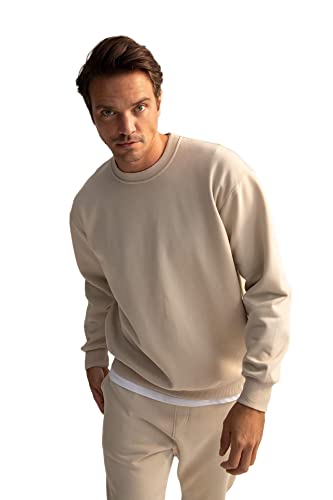 DeFacto Męski sweter z długim rękawem - okrągły dekolt bluza męska (beżowy, XXL), beżowy, XXL