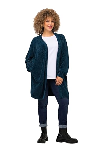 Ulla Popken, Damski, duże rozmiary, szenilowy, długi kardigan, Petrol, 50/52