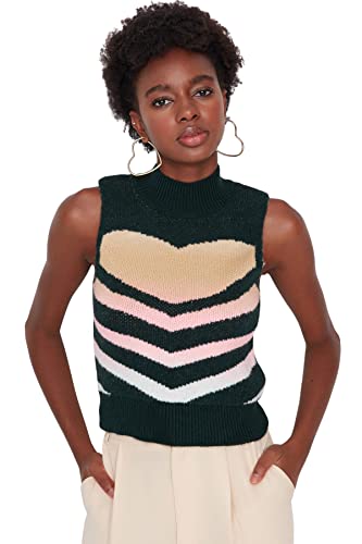 TRENDYOL Damska kamizelka z okrągłym dekoltem w serce, regularna, dziergana kamizelka, Sweater, Emerald Green, S, szmaragdowy (Emerald Green), S