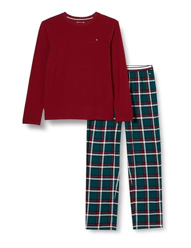 Tommy Hilfiger Pijama chłopięca z tkanymi spodniami, pakiety upominkowe, Rg/zielony globalny pasek Ck, 12-14 Lat
