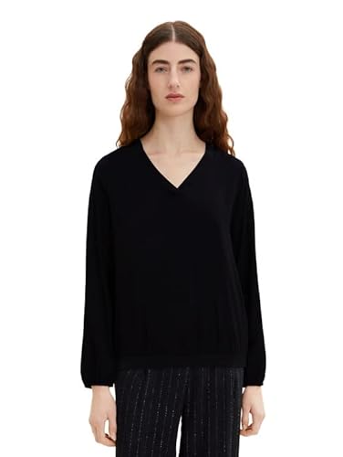 TOM TAILOR Damski bluzka z dekoltem w serek 1034468, 14482 - Deep Black, 34