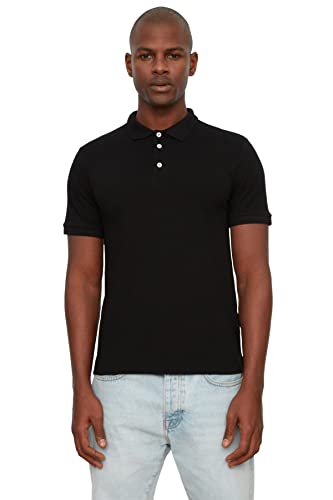 Trendyol Męska koszulka polo Black Men Slim fit Collar Short Sleeve XXL