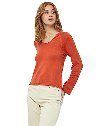 Peppercorn Damski sweter z dzianiny Tana z dekoltem w serek, raglanowy sweter z długim rękawem, pomarańczowy rdza, XS, Orange Rust, XS