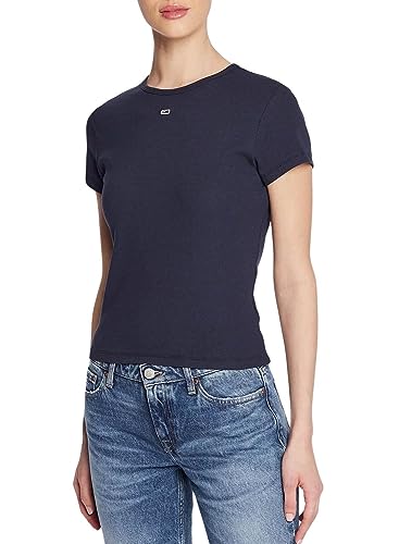 Tommy Jeans Damskie topy Tjw BBY Essential Rib Ss S/S z dzianiny, Ciemna granatowa, XL