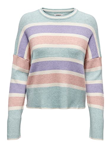 ONLY Damski sweter z dzianiny Onlibi Ls Stripe O-Neck KNT Noos, Blue Fog/Stripes:whitecap Mel/Heirloom Mel/Rose Mel, XL