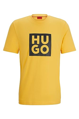 HUGO Męski T-shirt Daltor z bawełny ekologicznej z nadrukiem logo, Medium Yellow720, XS