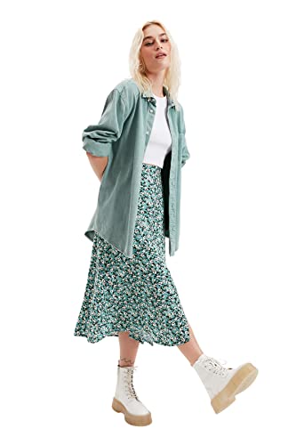 Trendyol Damska spódnica z motywem kwiatowym, wzór kwiatowy, zielony, 36