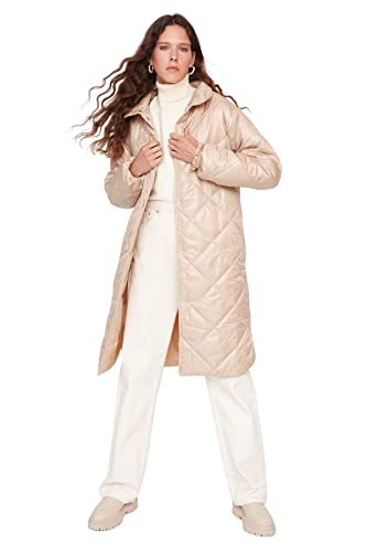 Trendyol Damska kurtka zimowa, jednokolorowa, oversize, kolor norek, XS, Kolor norek