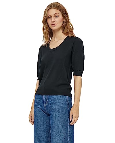 Minus Damska koszulka z dzianiny Pam Scoop Neck Half Sleeve, 100 Czarny, M