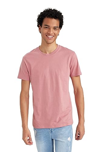 DeFacto Męski t-shirt Slim Fit Basic – klasyczny T-shirt dla mężczyzn, rose, XS