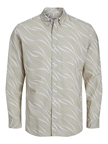 JACK & JONES Męska koszula z nadrukiem JPRBLASUMMER Linen L/S SS23, koszula Moonstruck/AOP: slim fit, M, Mosiężne struck/Aop: slim fit, M