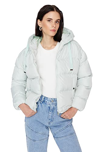 Trendyol Damska kurtka oversize z kapturem, tkana kurtka wierzchnia, Miętowy, M