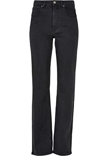 Urban Classics Damskie spodnie z wysokim stanem, proste spodnie jeansowe, Black washed, 31