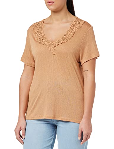 ONLY Koszulka damska ONLNICKI S/S V-Neck Mix TOP JRS T-Shirt, Indian Tan, XL