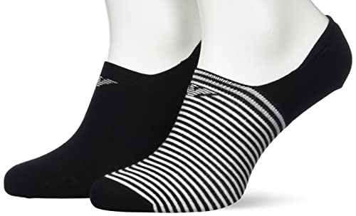 Emporio Armani Damskie skarpety do stóp, 2 pary, czarny/czarny pasek, Large-X-Large