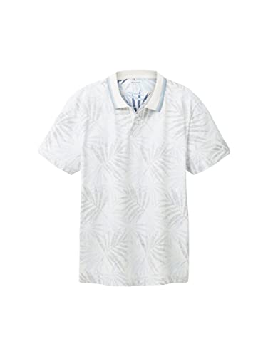 TOM TAILOR Męska koszulka polo z nadrukiem na całej powierzchni, 31838 – Light Blue Tonal Leaf Design, S