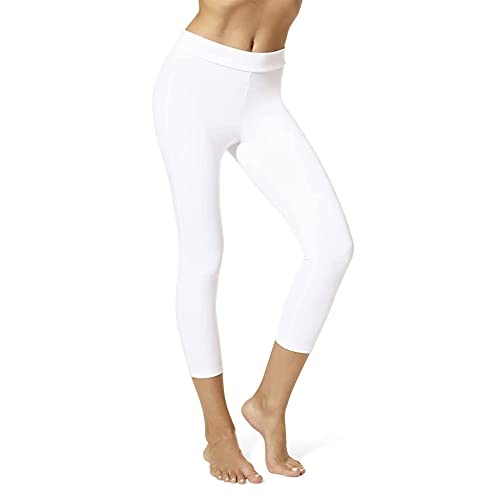 HUE Damskie legginsy Capri z szerokim ściągaczem, zaciemniające, bawełna, różne pończochy, Biały/wystawny ogród, S