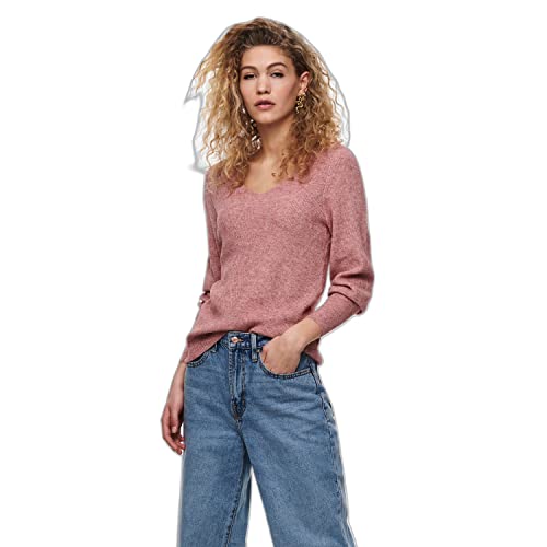 ONLY Damski sweter z dzianiny, długi dekolt w serek, Dusty Rose, XL