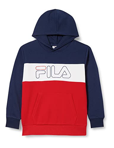 FILA Chłopięca bluza z kapturem SOUSTAN Blocked Logo Medieval Blue-True Red-Bright White, 170/176, Medieval Blue-true Red-Bright White, 170-176