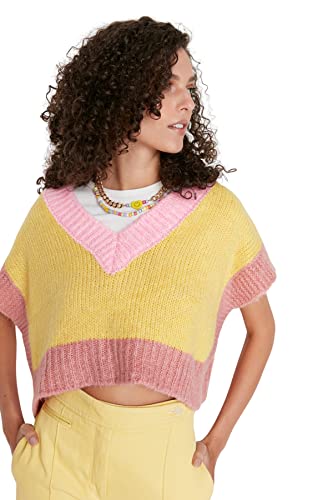 Trendyol Damska kamizelka z dekoltem w serek, kolorowa, żółta, S, ŻÓŁTY, S