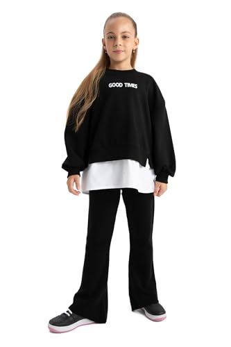 DeFacto Girl's Tricot legginsy, czarny, 13-14 Lata