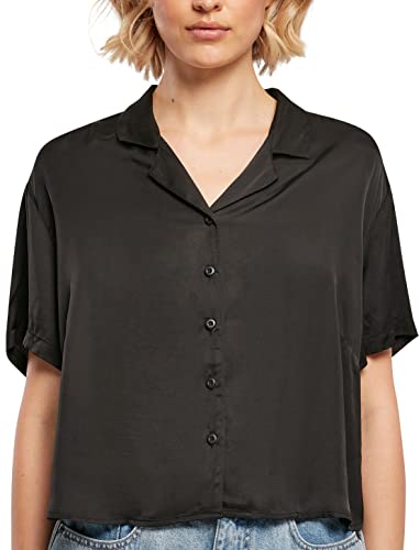 Urban Classics Damska koszula damska Viscose Satin Resort Shirt, krótki rękaw, damska koszula dostępna w 3 kolorach, rozmiary XS - 5XL, czarny, 4XL