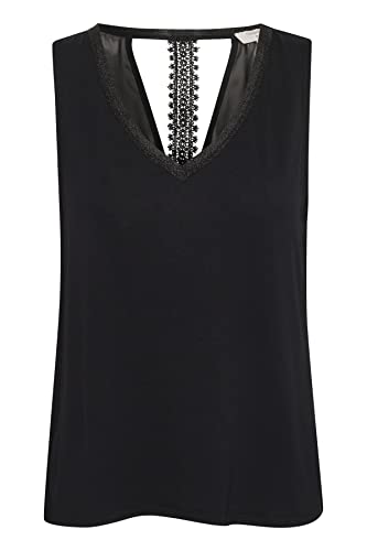 Damska bluza Cream Evening Top Jersey bez rękawów koronkowa trymer V-Neck Bluza, Pitch Black