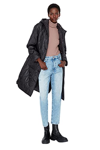 TRENDYOL Women's Damska kurtka zimowa Oversize Parkas Plain tkanina tkana, czarna, S, Schwarz, S