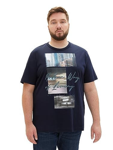 TOM TAILOR Męski t-shirt z nadrukiem fotograficznym z bawełny, 10668-sky Captain Blue, XXL